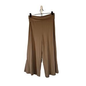 HeyHun Brown Roll Up Trim Capri Cropped Wide Leg Pull On Pants Women Sz M